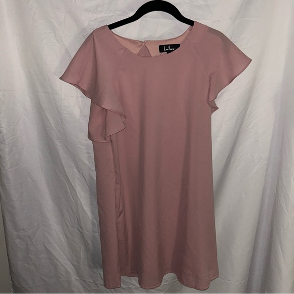 Lulus Dress Lookin' Cute Mauve Pink Short Flutter Sleeve Shift Lined Dress - Picture 2 of 6